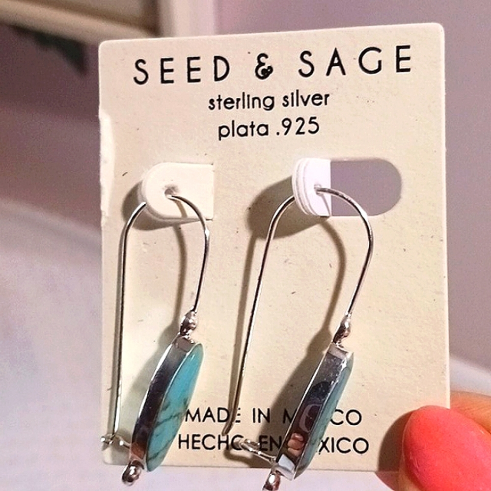 SEED & SAGE Sterling Silver Simulated Turquoise Drop Earrings Crafted In… - Picture 7 of 7